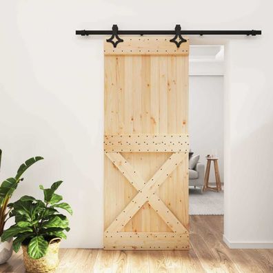 vidaXL Schiebetür Natürlich und Schwarz 85 x 210 cm Massivkiefer