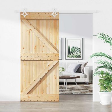 vidaXL Schiebetür Natürlich und Weiß 90 x 210 cm Massives Kiefernholz