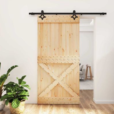 vidaXL Schiebetür Natürlich und Schwarz 100 x 210 cm Massivkiefer