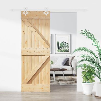 vidaXL Schiebetür Natürlich und Weiß 80 x 210 cm Massives Kiefernholz