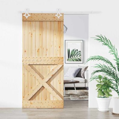 vidaXL Schiebetür Natürlich und Weiß 90 x 210 cm Massivkiefer