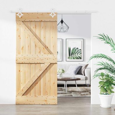 vidaXL Schiebetür Natürlich und Weiß 95 x 210 cm Massivkiefer