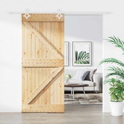 vidaXL Schiebetür Natürlich und Weiß 100 x 210 cm Massives Kiefernholz