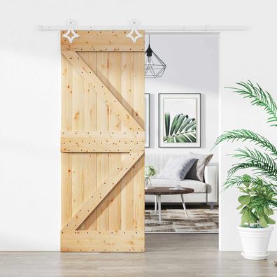 vidaXL Schiebetür Natürlich und Weiß 85 x 210 cm Massivkiefer