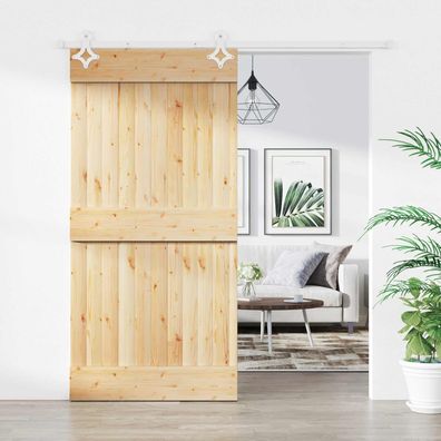 vidaXL Schiebetür Natürlich und Weiß 100 x 210 cm Massivkiefer