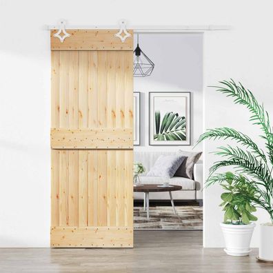 vidaXL Schiebetür Natürlich und Weiß 80 x 210 cm Massivkiefer