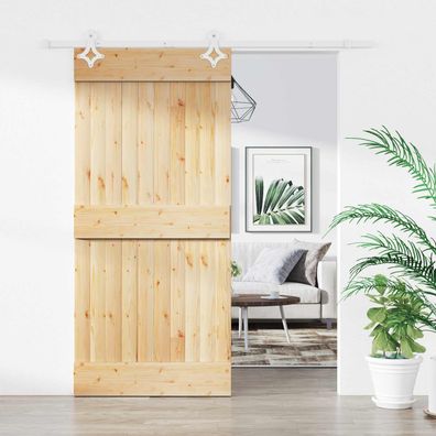 vidaXL Schiebetür Natürlich und Weiß 95 x 210 cm Massivkiefer