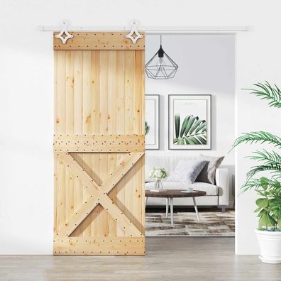 vidaXL Schiebetür Natürlich und Weiß 85 x 210 cm Massivkiefer