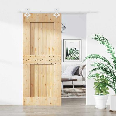 vidaXL Schiebetür Natürlich und Weiß 80 x 210 cm Massivkiefer