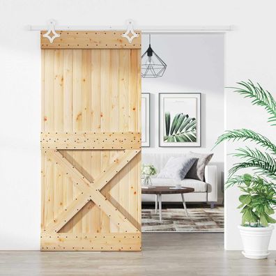 vidaXL Schiebetür Natürlich und Weiß 100 x 210 cm Massivkiefer