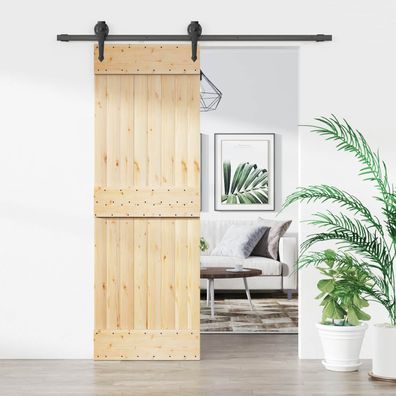 vidaXL Schiebetür Natürlich und Schwarz 70 x 210 cm Massivkiefer