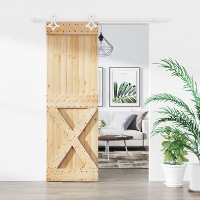 vidaXL Schiebetür Natürlich und Weiß 70 x 210 cm Massivkiefer