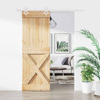 vidaXL Schiebetür Natürlich und Weiß 80 x 210 cm Massivkiefer