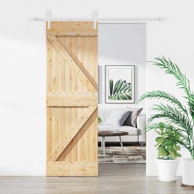 vidaXL Schiebetür Natürlich und Weiß 70 x 210 cm Massivkiefer