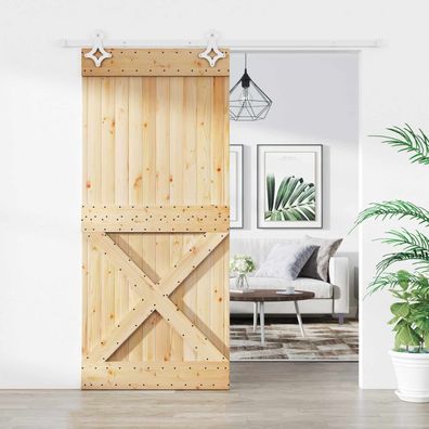 vidaXL Schiebetür Natürlich und Weiß 90 x 210 cm Massivkiefer