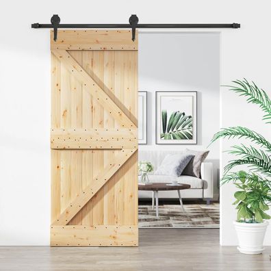 vidaXL Schiebetür Natürlich und Schwarz 85 x 210 cm Massivkiefer