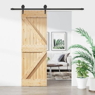 vidaXL Schiebetür Natürlich und Schwarz 70 x 210 cm Massivkiefer