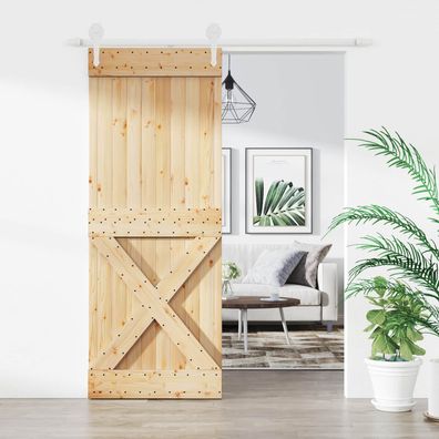 vidaXL Schiebetür Natürlich und Weiß 80 x 210 cm Massivkiefer