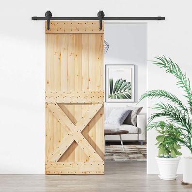 vidaXL Schiebetür Natürlich und Schwarz 80 x 210 cm Massivkiefer