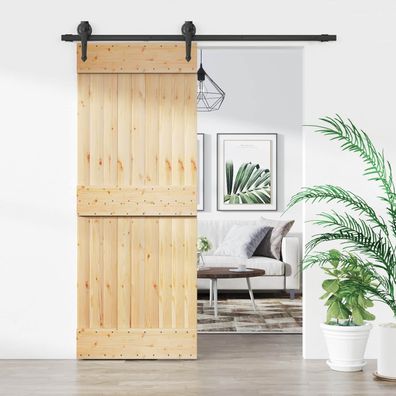 vidaXL Schiebetür Natürlich und Schwarz 80 x 210 cm Massivkiefer