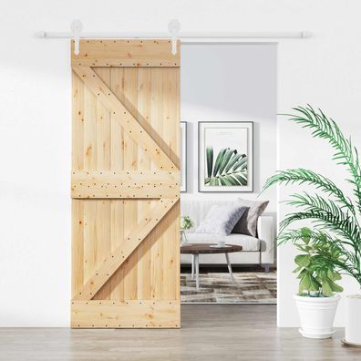 vidaXL Schiebetür Natürlich und Weiß 80 x 210 cm Massives Kiefernholz