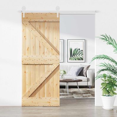 vidaXL Schiebetür Natürlich und Weiß 85 x 210 cm Massivkiefer