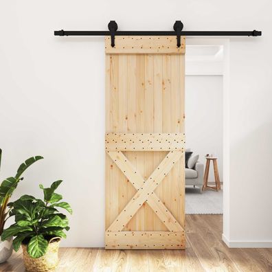 vidaXL Schiebetür Natürlich und Schwarz 80 x 210 cm Massivkiefer