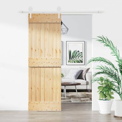 vidaXL Schiebetür Natürlich und Weiß 70 x 210 cm Massivkiefer