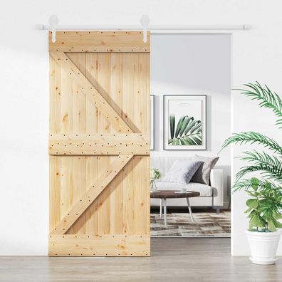 vidaXL Schiebetür Natürlich und Weiß 95 x 210 cm Massivkiefer