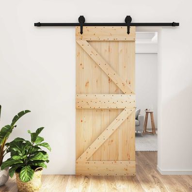 vidaXL Schiebetür Natürlich und Schwarz 85 x 210 cm Massivkiefer