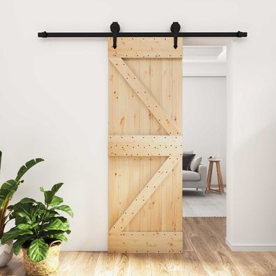 vidaXL Schiebetür Natürlich und Schwarz 70 x 210 cm Massivkiefer