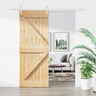 vidaXL Schiebetür Natürlich und Weiß 85 x 210 cm Massivkiefer
