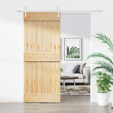 vidaXL Schiebetür Natürlich und Weiß 85 x 210 cm Massivkiefer