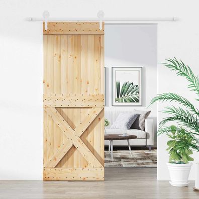 vidaXL Schiebetür Natürlich und Weiß 90 x 210 cm Massives Kiefernholz