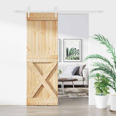 vidaXL Schiebetür Natürlich und Weiß 80 x 210 cm Massives Kiefernholz