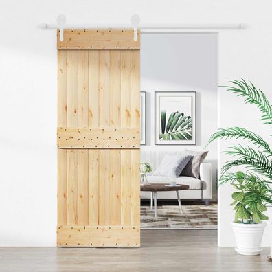 vidaXL Schiebetür Natürlich und Weiß 80 x 210 cm Massivkiefer