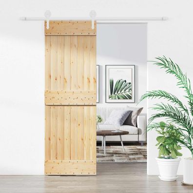 vidaXL Schiebetür Natürlich und Weiß 70 x 210 cm Massivkiefer