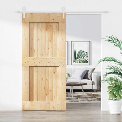 vidaXL Schiebetür Natürlich und Weiß 100 x 210 cm Massivkiefer