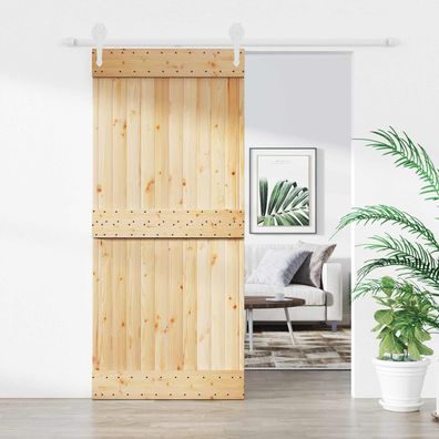 vidaXL Schiebetür Natürlich und Weiß 90 x 210 cm Massivkiefer
