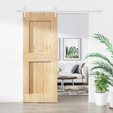 vidaXL Schiebetür Natürlich und Weiß 80 x 210 cm Massivkiefer