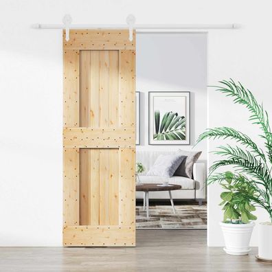 vidaXL Schiebetür Natürlich und Weiß 70 x 210 cm Massivkiefer