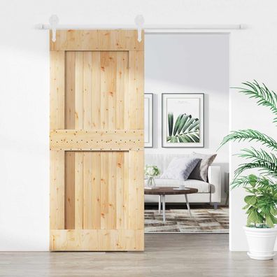 vidaXL Schiebetür Natürlich und Weiß 90 x 210 cm Massivkiefer