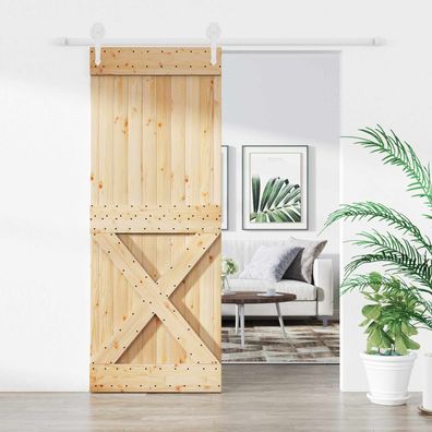 vidaXL Schiebetür Natürlich und Weiß 80 x 210 cm Massivkiefer