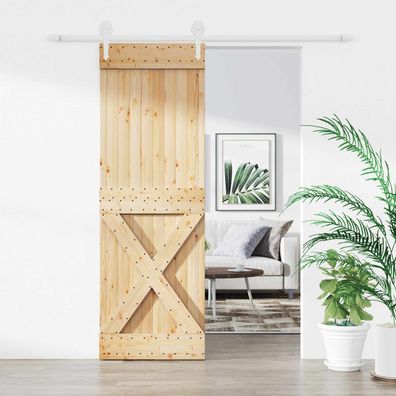 vidaXL Schiebetür Natürlich und Weiß 70 x 210 cm Massivkiefer