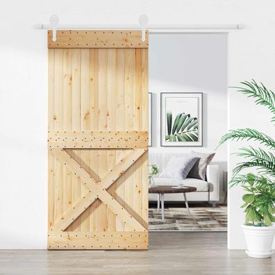 vidaXL Schiebetür Natürlich und Weiß 95 x 210 cm Massivkiefer