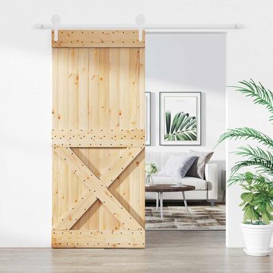 vidaXL Schiebetür Natürlich und Weiß 90 x 210 cm Massivkiefer