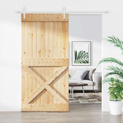 vidaXL Schiebetür Natürlich und Weiß 100 x 210 cm Massivkiefer