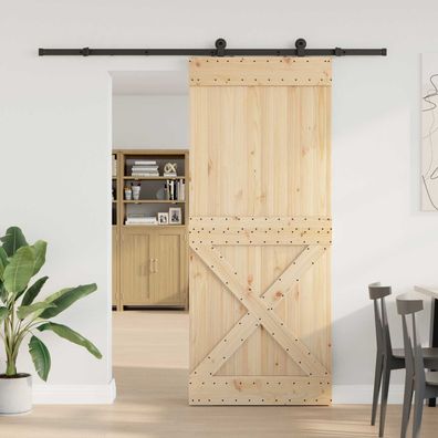 vidaXL Schiebetür NARVIK Natürlich und Schwarz 95 x 210 cm (213,5 cm)