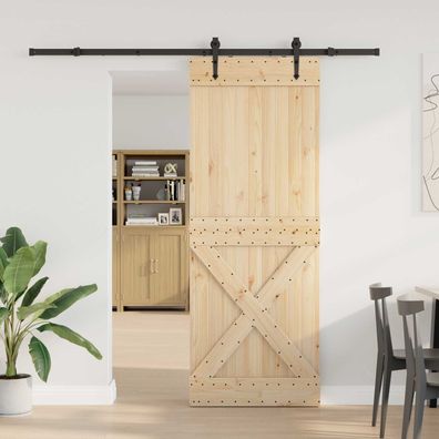 vidaXL Schiebetür NARVIK Natürlich und Schwarz 85 x 210 cm (213,5 cm)