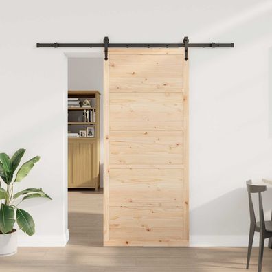 vidaXL Schiebetür Natur 100 x 208 cm Massives Kiefernholz